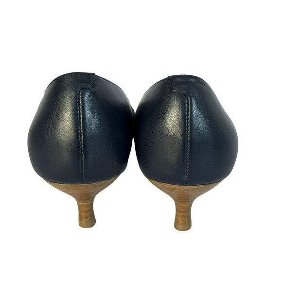 Talbots Indigo Leather Pointed Toe Woodtone Kitten Heel Pippa Vamp Wrap Shoes 6W - Picture 6 of 10